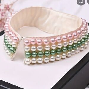 Faux Pearl Detachable Pink and Green Pearl Collar